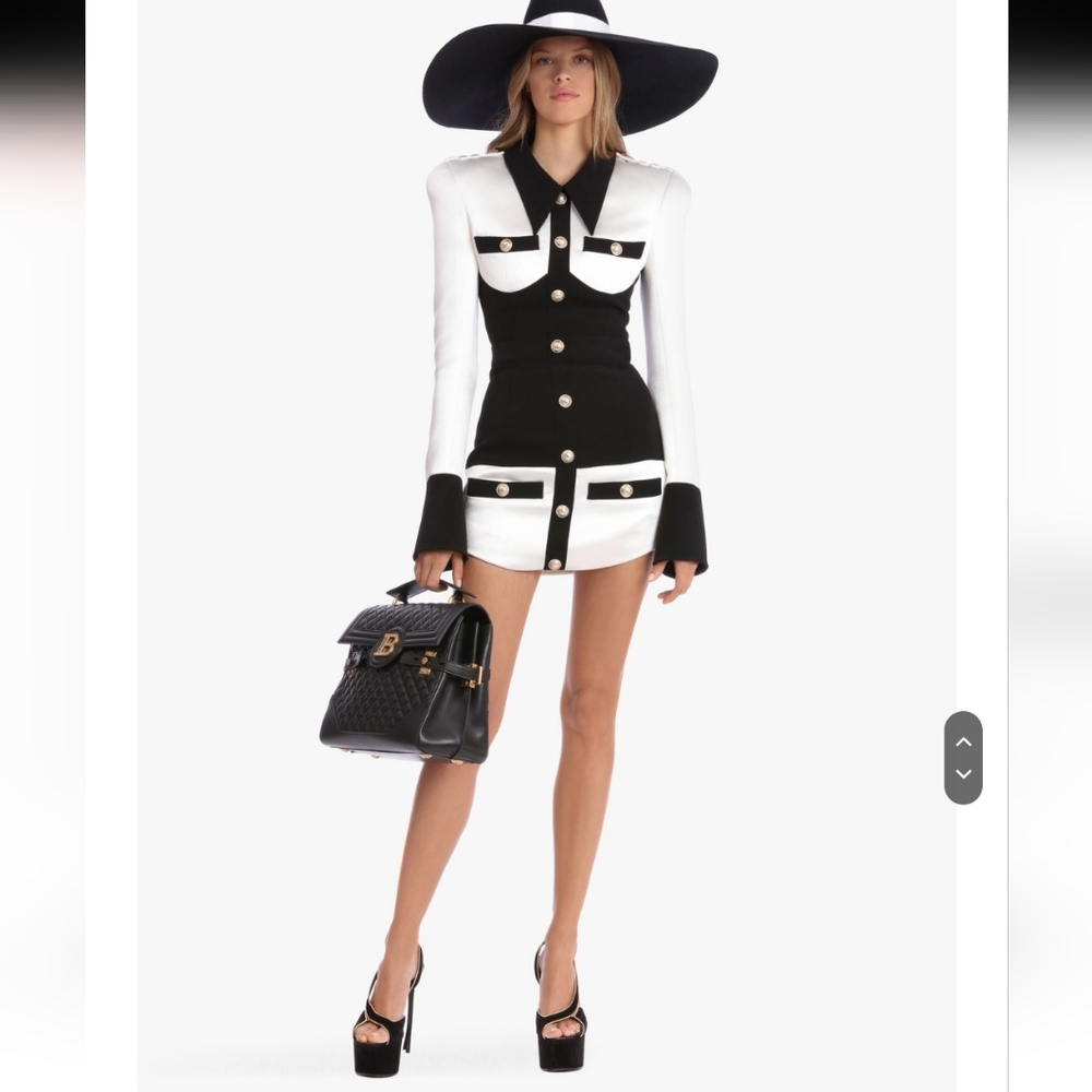 Elegant Black and White Button-Up Dress - Picture 7 of 16
